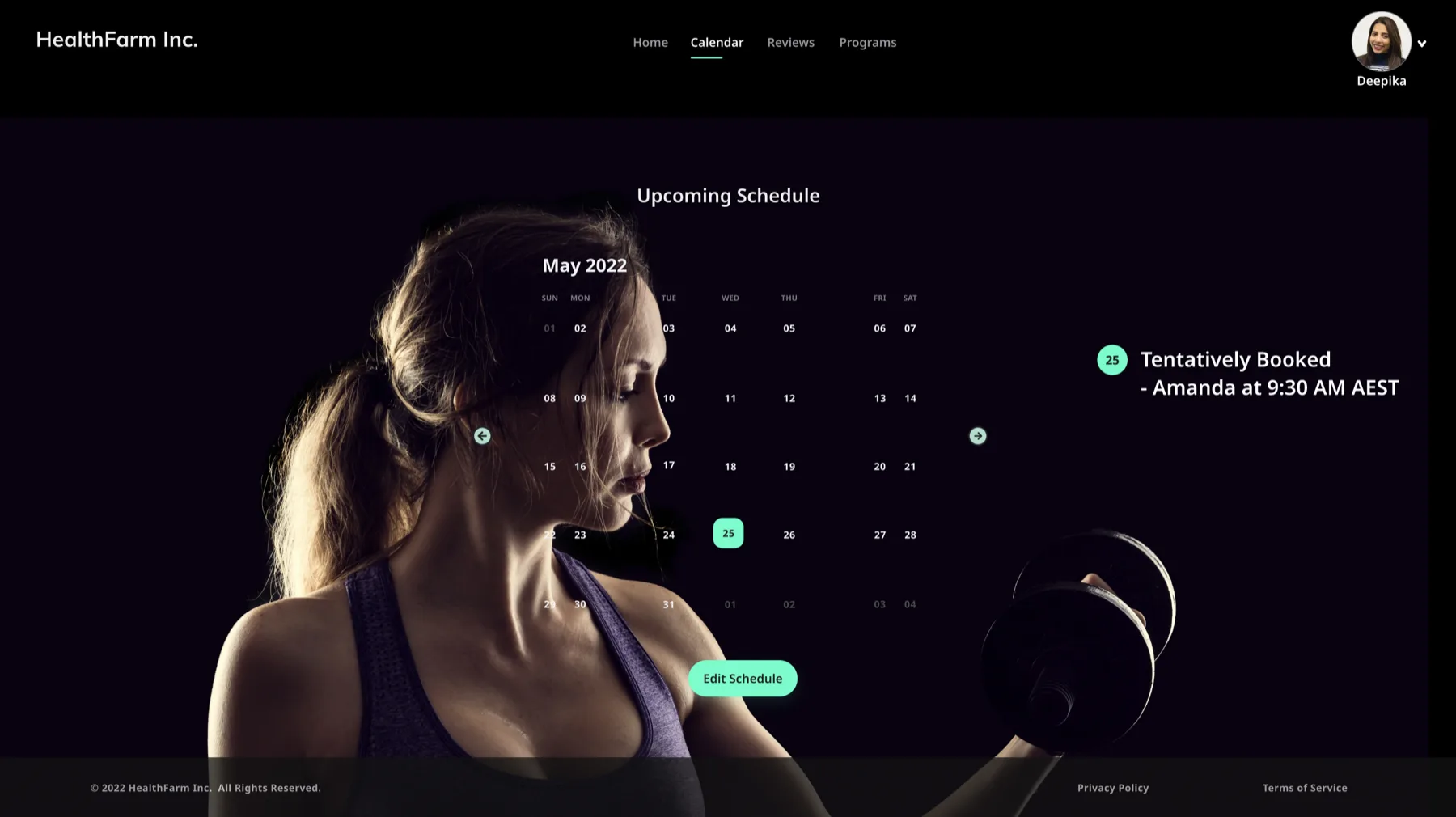 Health Farm prototype screen