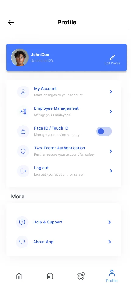 RosterFlex profile screen