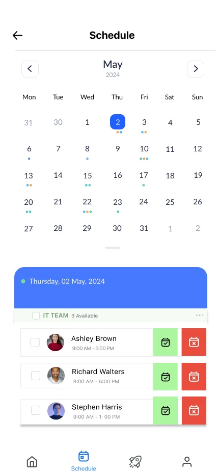 RosterFlex schedule screen